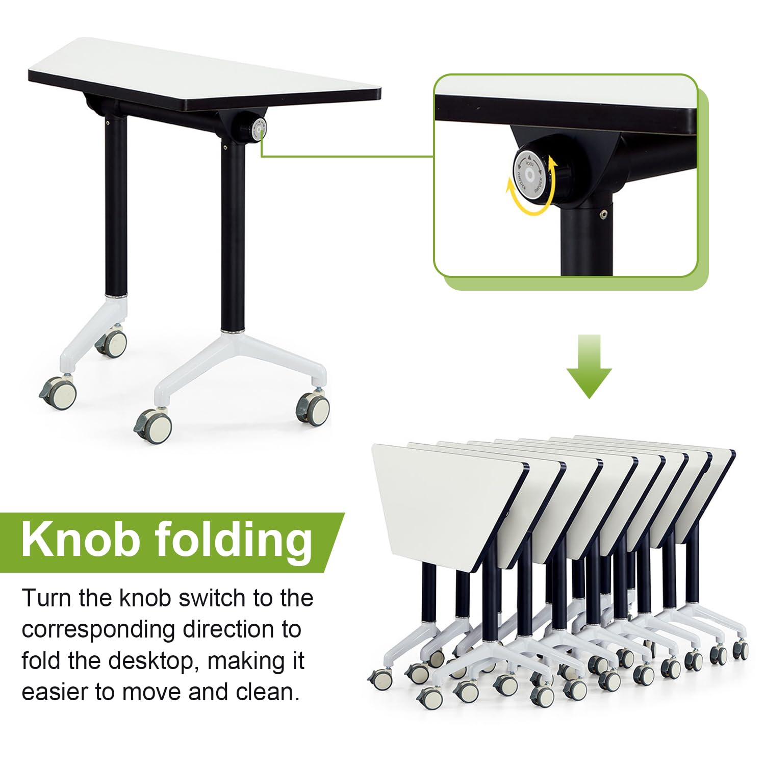 Folding Trapezoidal Conference Tables with Wheels - 8 Pack