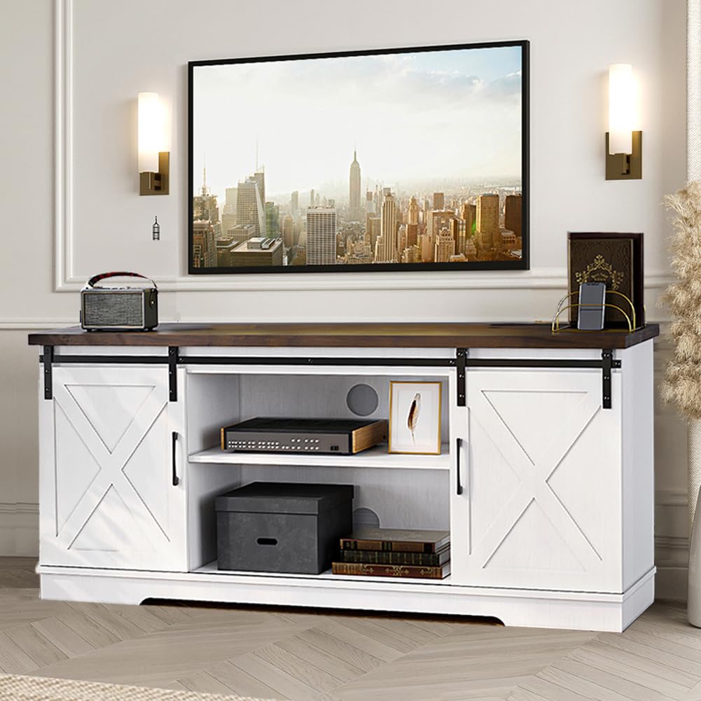 Farmhouse TV Stand Entertainment Center for 65 Inch TV with Storage