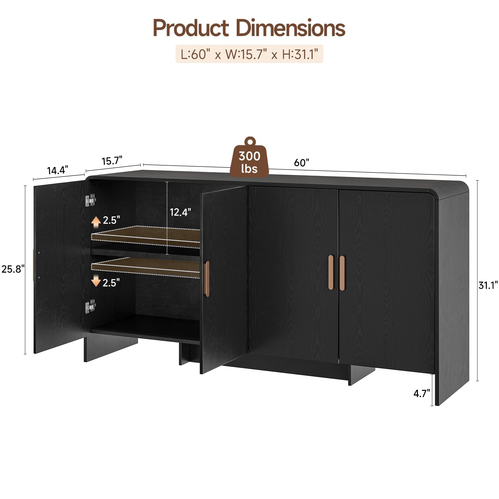60" Sideboard Buffet Cabinet with Storage