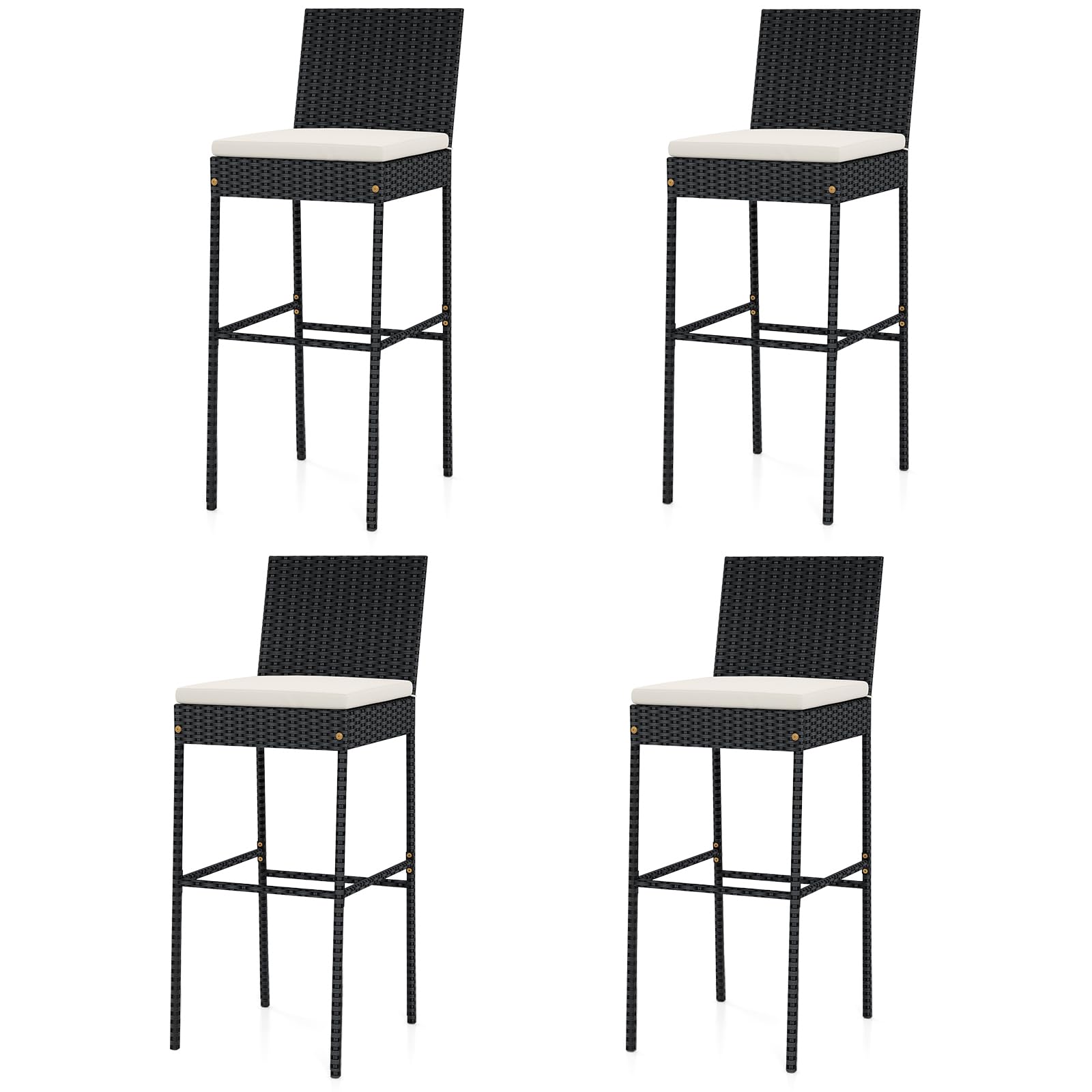 Tangkula Set of 4 Patio Wicker Barstools, Outdoor Bar Height Chair w/Soft Seat Cushion & Cozy Footrest, Heavy-Duty Metal Frame, 400 lbs Max Load, Mix Brown Rattan Bar Chair