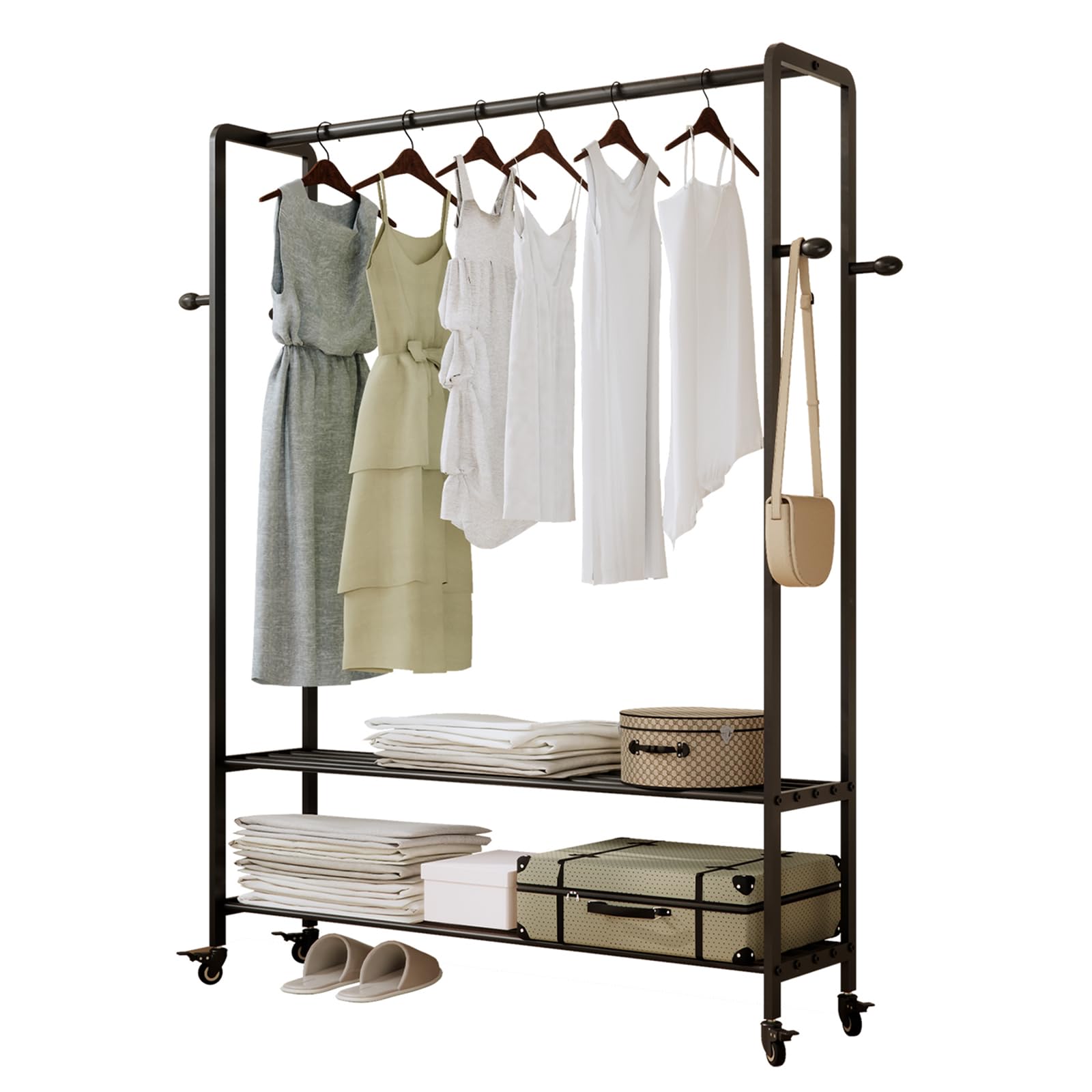 Rolling Garment Rack with Shelves and Hooks