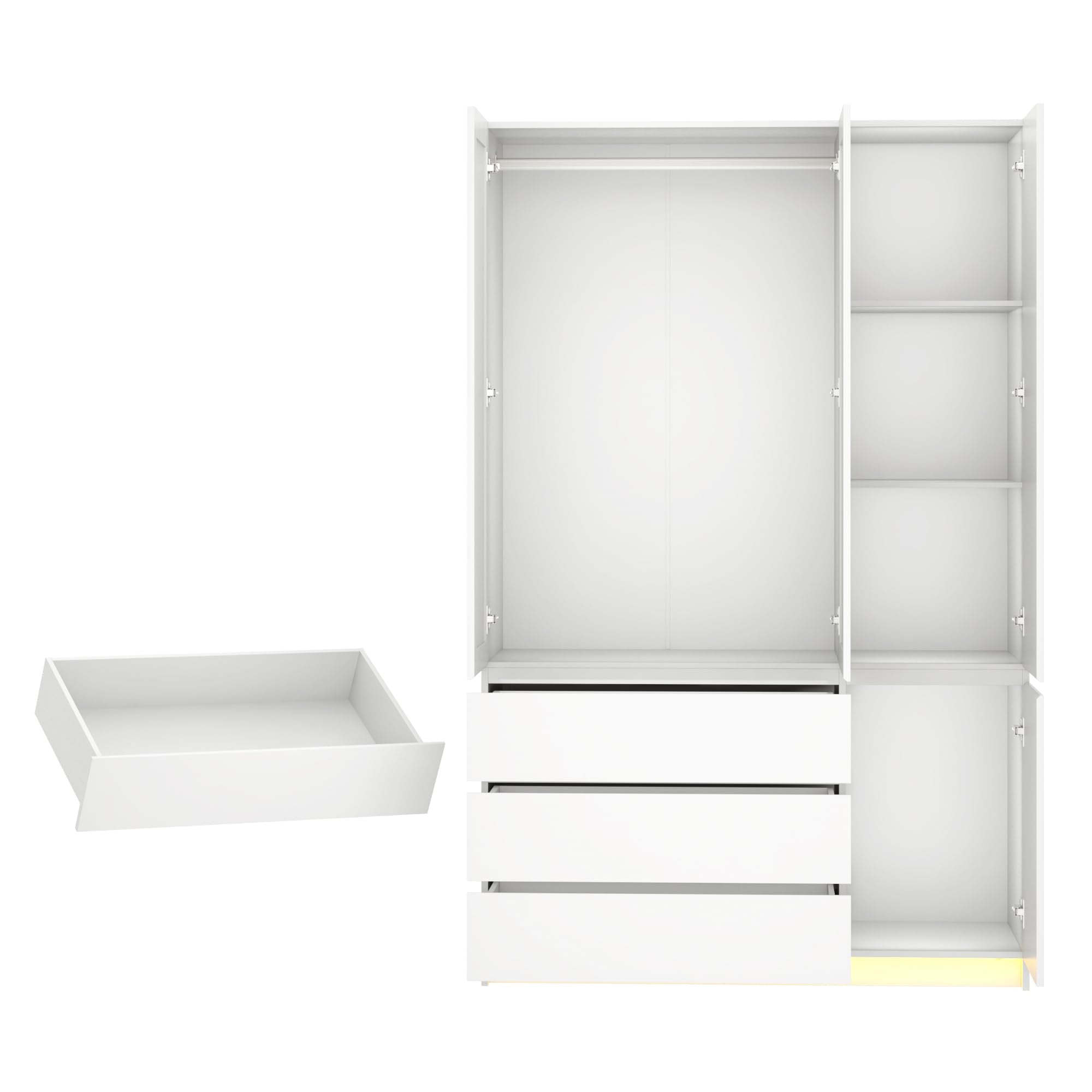 3-Door Armoire Wardrobe with Mirror and LED Lights