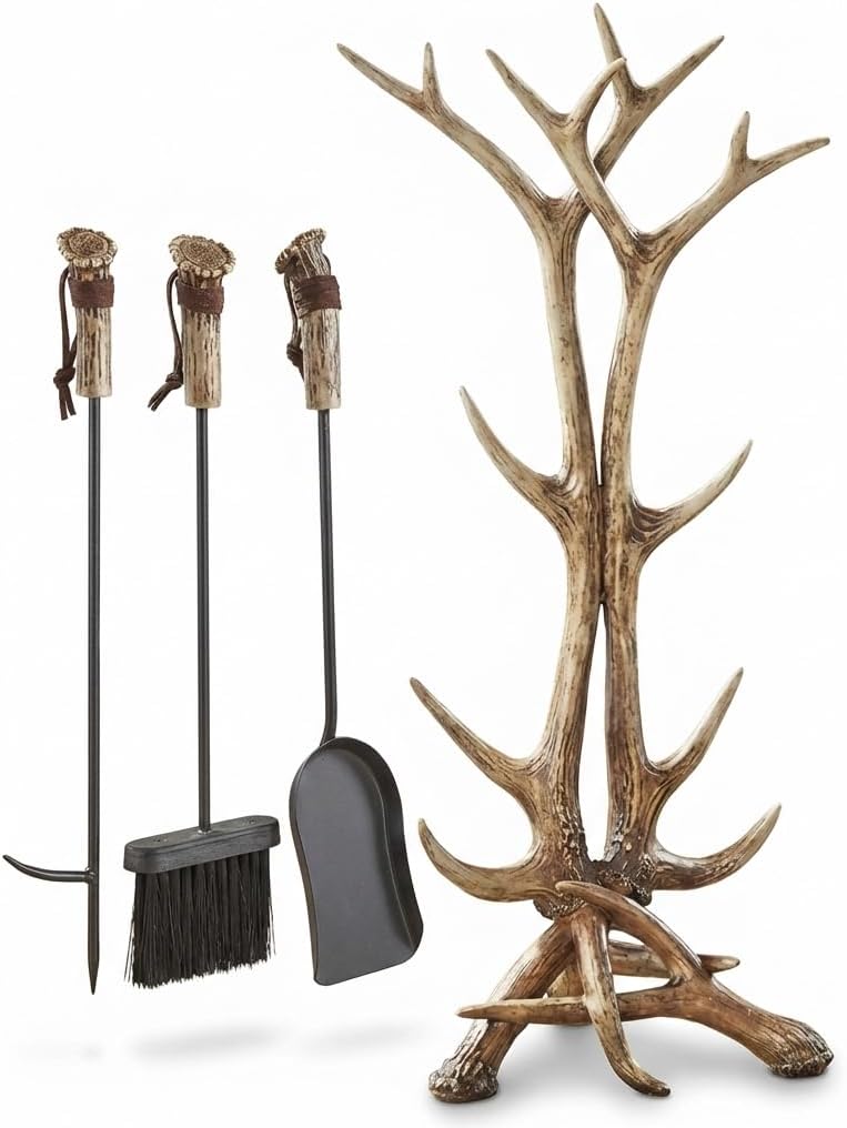Rustic Antler Fireplace Tool Set