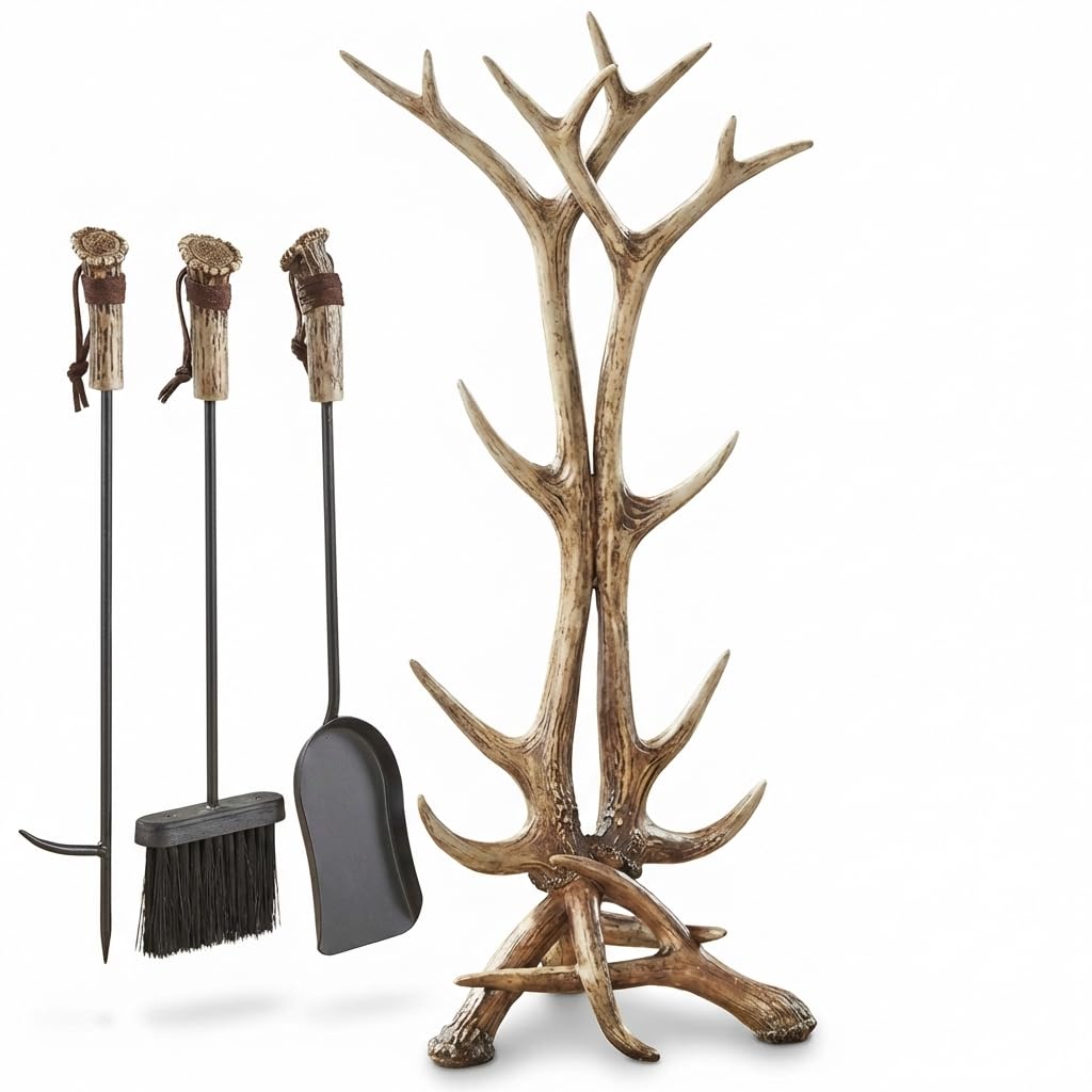 Rustic Antler Fireplace Tool Set