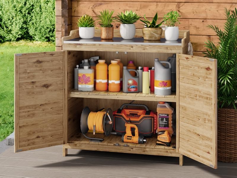 Outdoor Potting Bench with Metal Tabletop