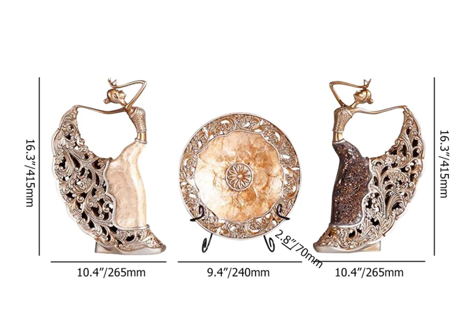 3-Piece Peacock Dancer Figurines Set - Vintage Resin Sculpture Ornaments