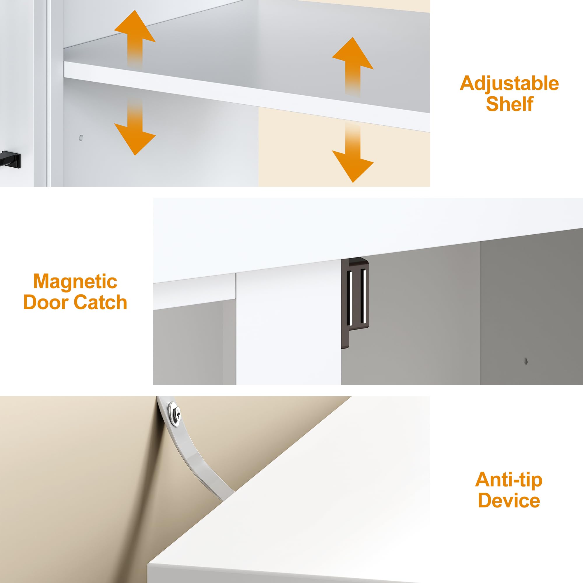 47" Farmhouse TV Stand with LED Lights and Glass Doors