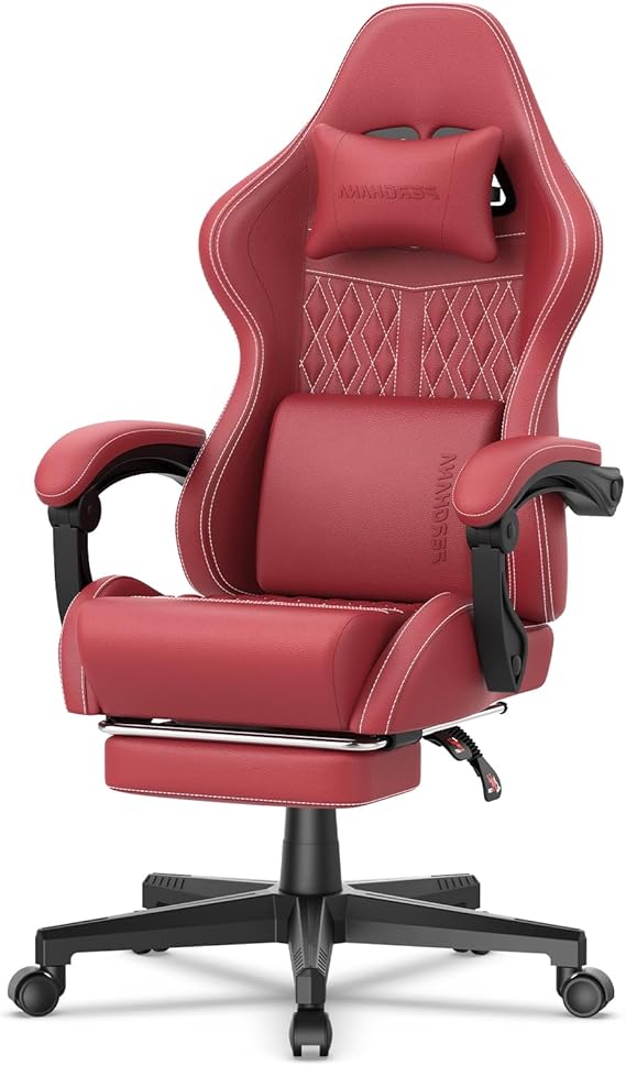 Vintage PU Leather Gaming Chair with Massage and Footrest