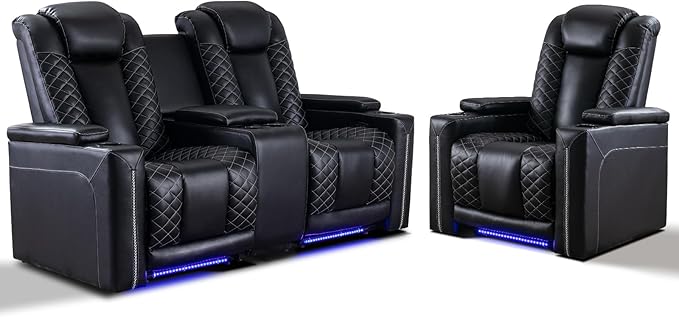 Electric Power Recliner with USB Ports and Ambient Lighting