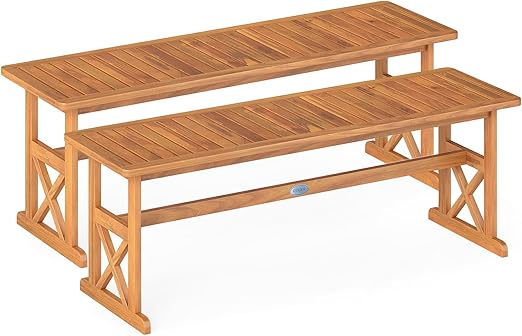 Acacia Wood Outdoor Bench Backless Patio Dining Seat