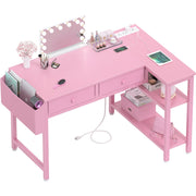 Pink Reversible L-Shaped Desk with Drawers and Shelves