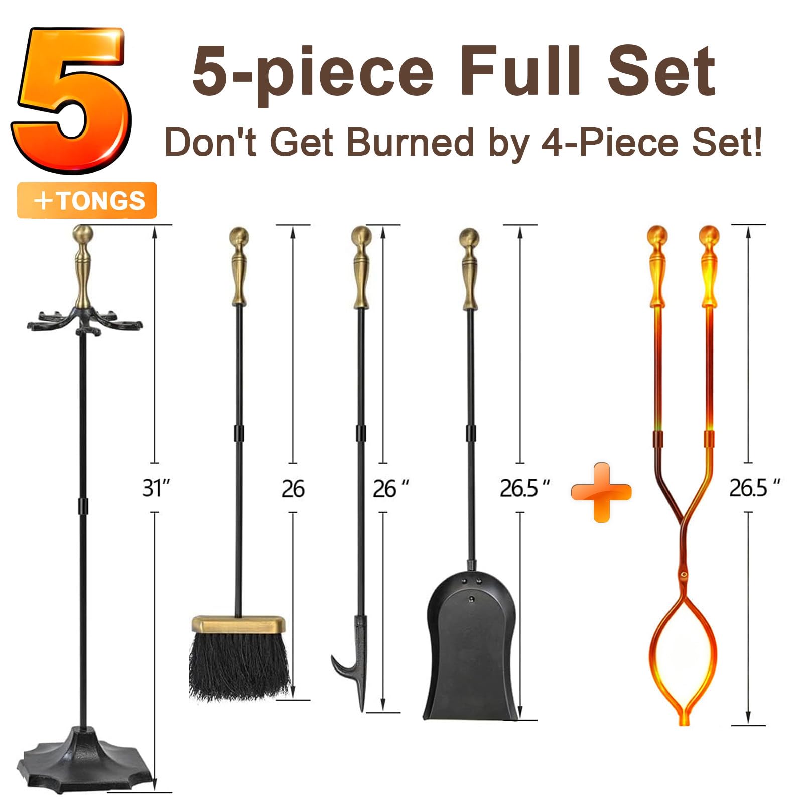 5-Piece Brass Fireplace Tool Set