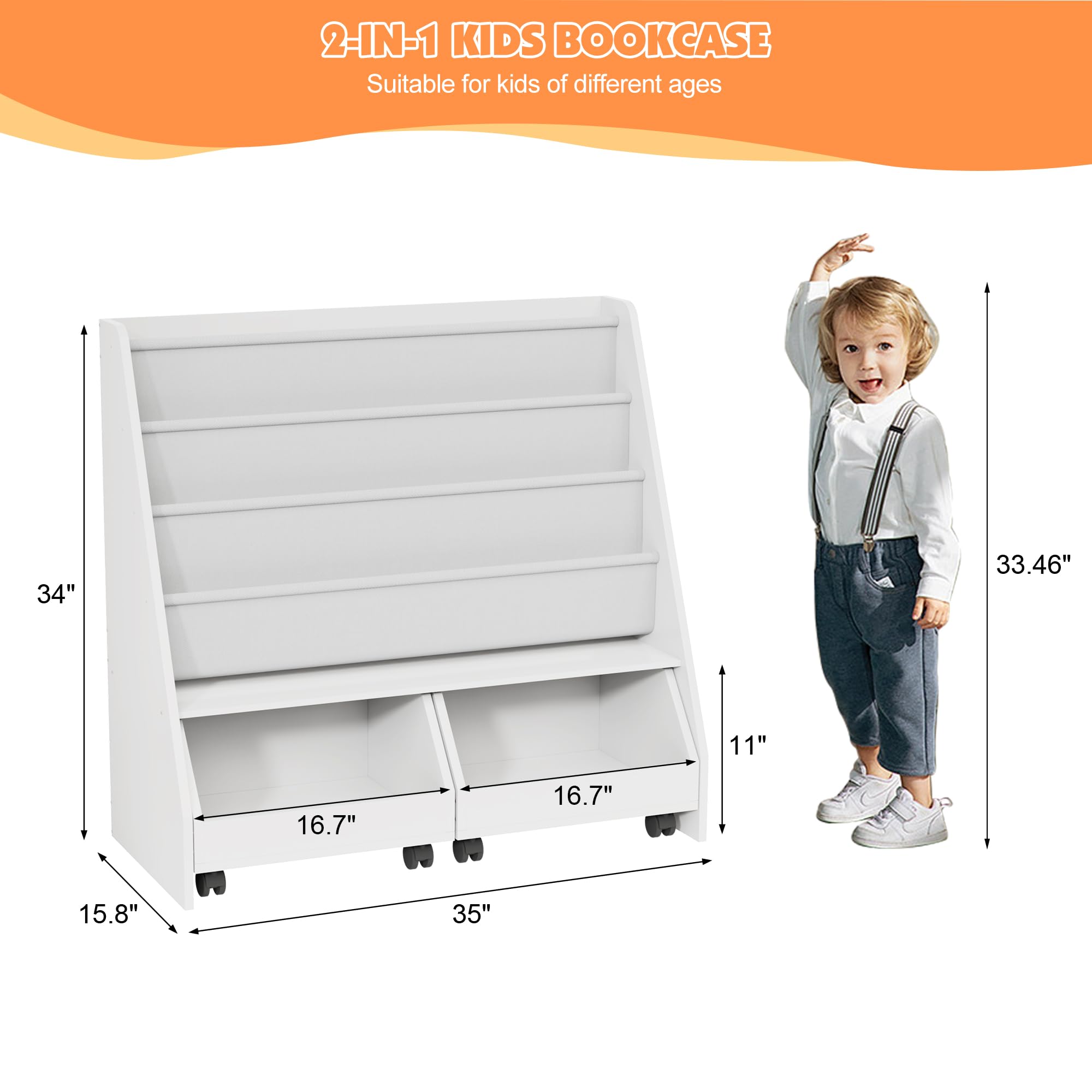 Kids Bookshelf with Storage and Drawers