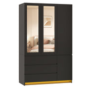3-Door Armoire Wardrobe with Mirror and LED Lights