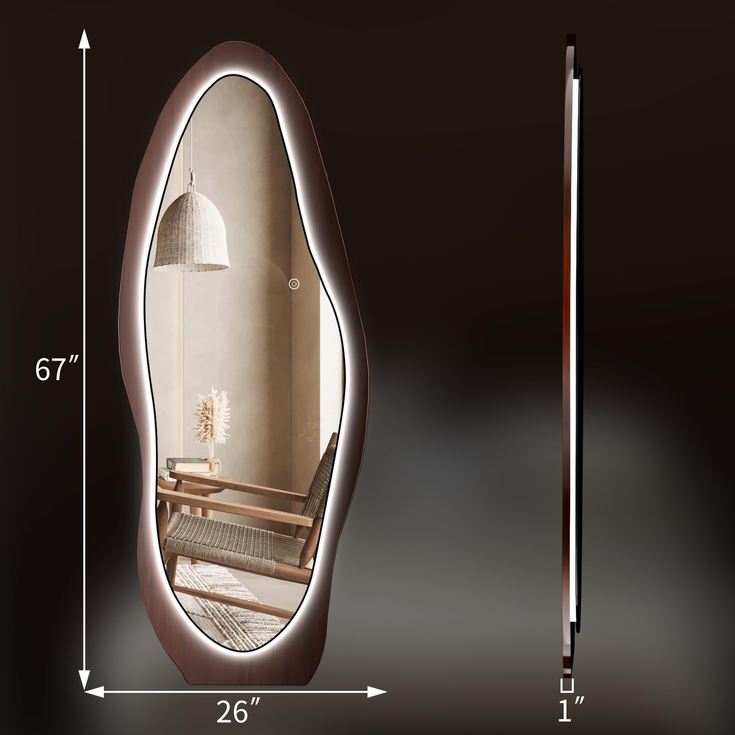 LED Wood Full Length Mirror with Wavy Frame