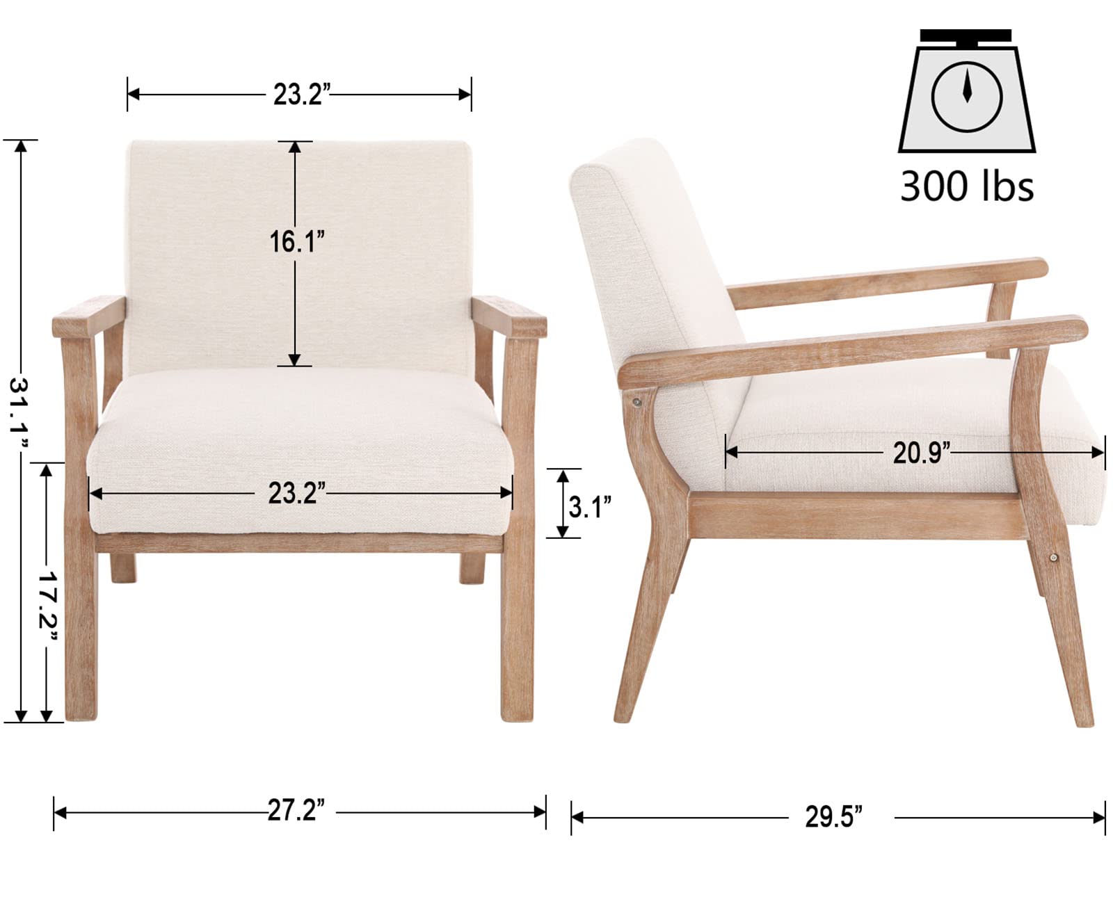 Mid Century Accent Chair with Upholstered Seat