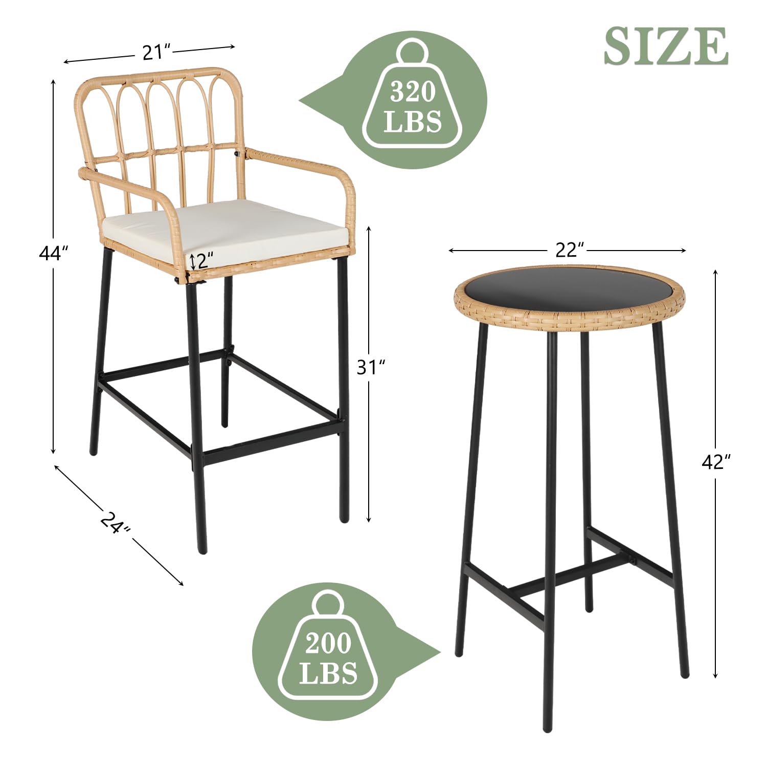 3-Piece Outdoor Bar Set with Rattan Chairs
