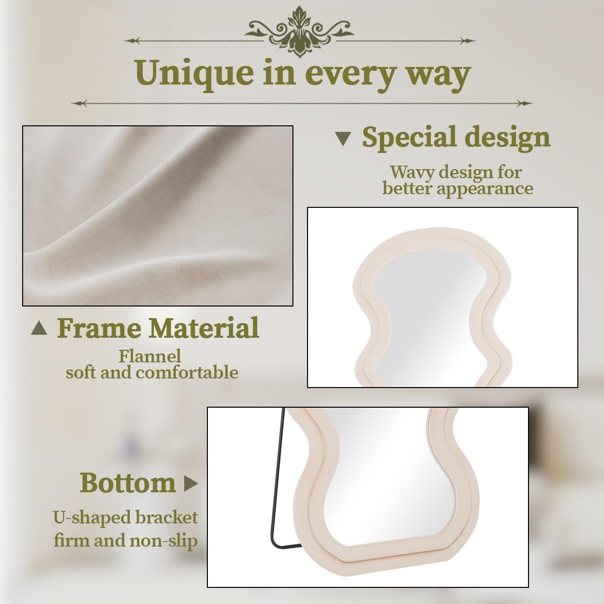 Wavy Full Length Floor Mirror 71x32 White Flannel Frame