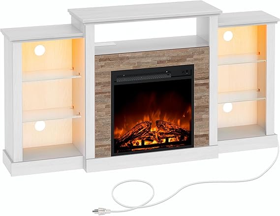 Fireplace TV Stand with LED Lights and Power Outlets