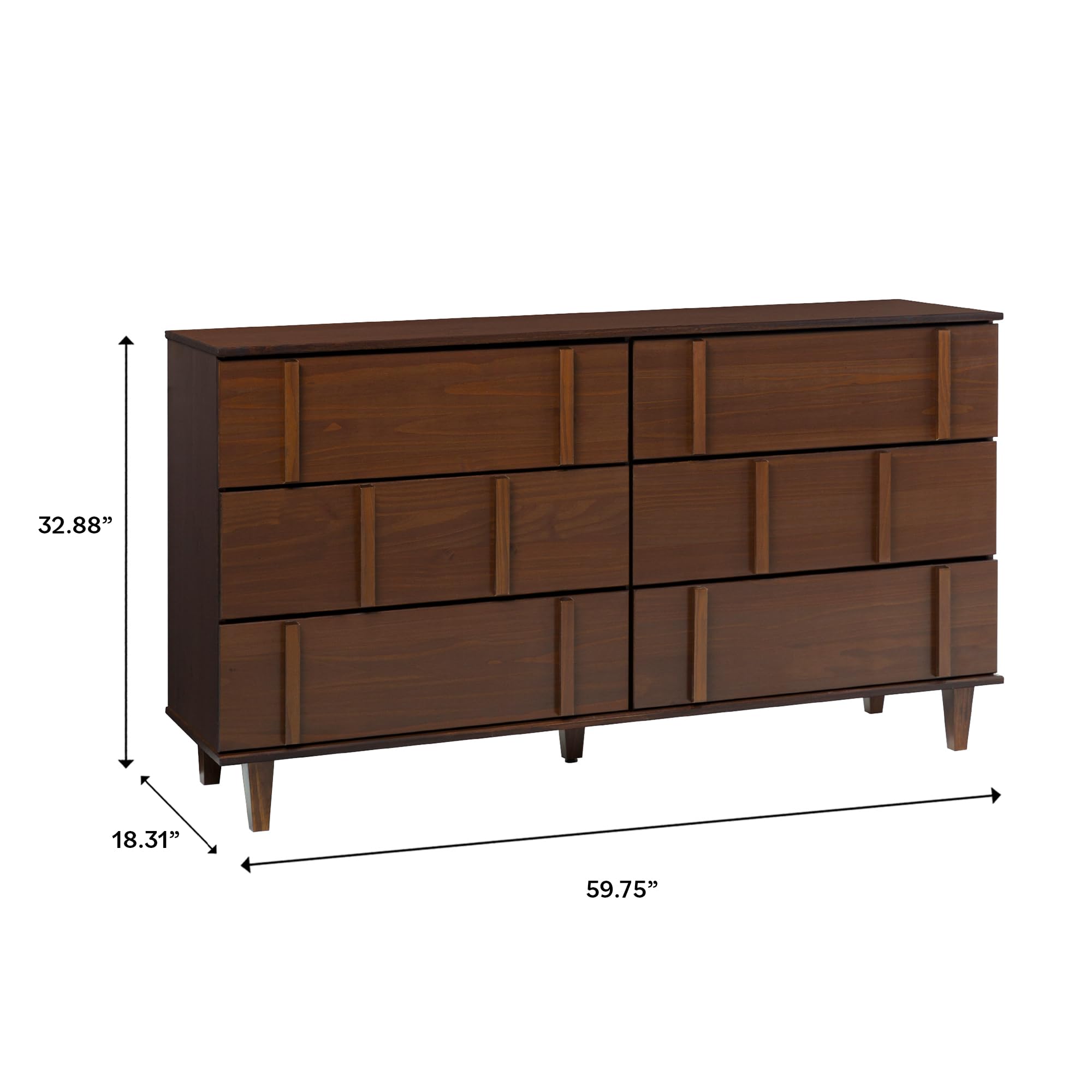 6-Drawer Solid Pine Wood Dresser 60 Inch Walnut