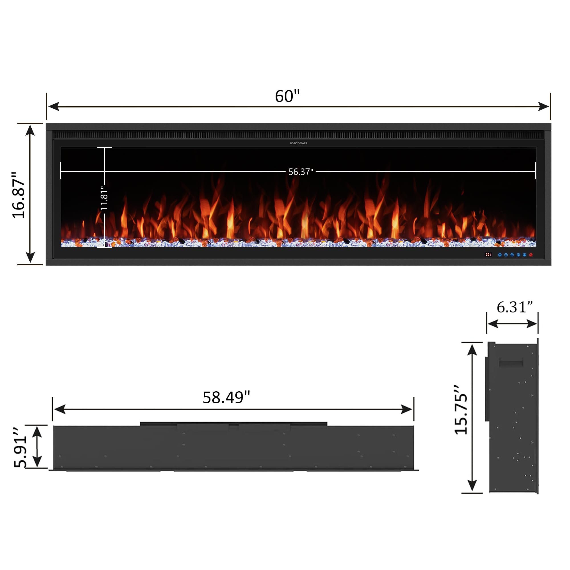 60" WiFi-Enabled Electric Fireplace Insert with App Control
