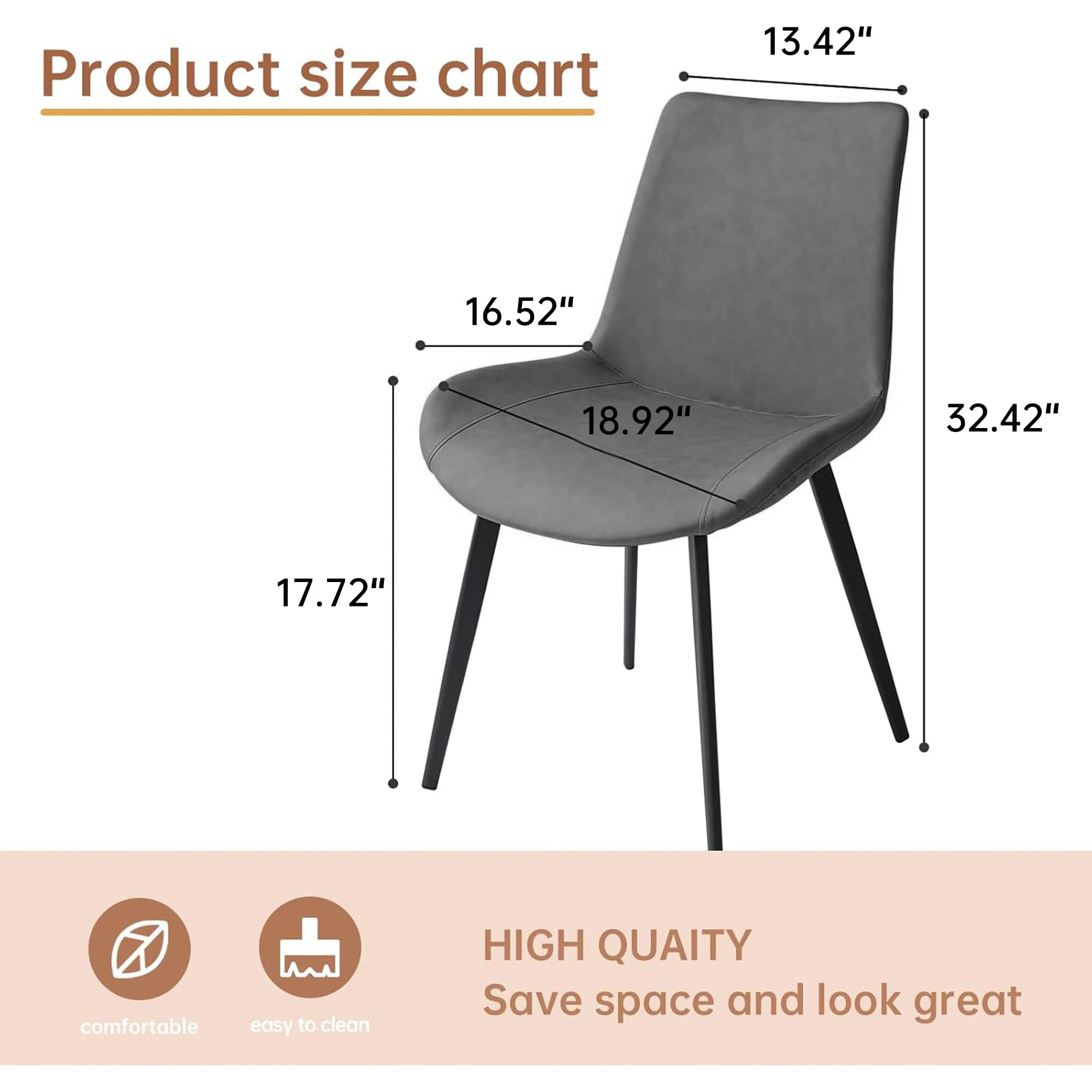 Dining Chairs Set of 2 - Modern Upholstered Faux Leather