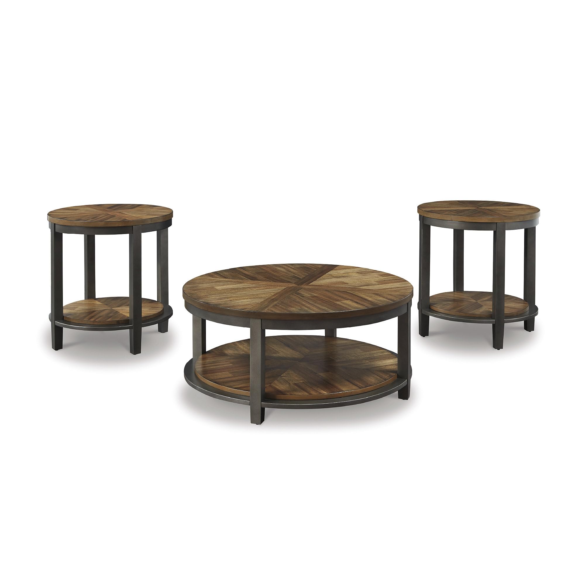 Roybeck Rustic Round 3-Piece Table Set with Fixed Shelf