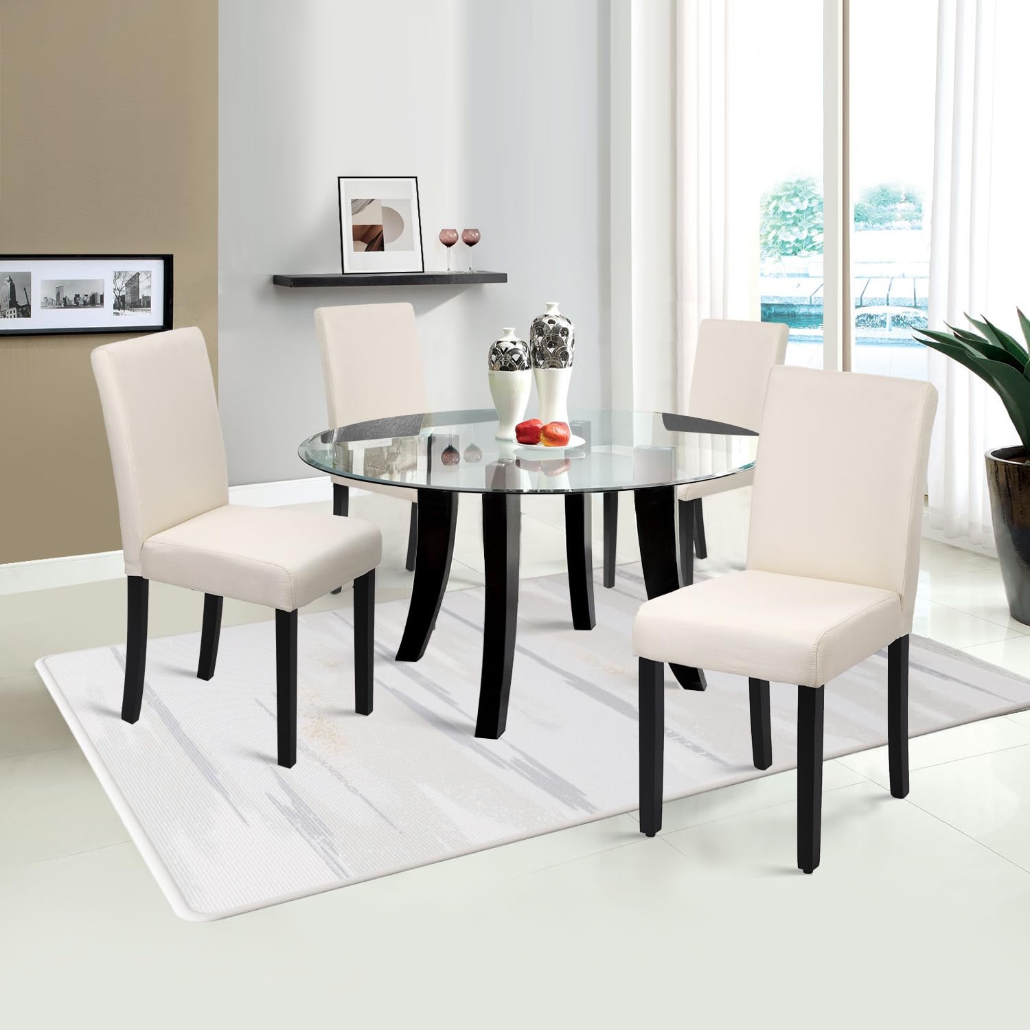 Dining Chairs Set of 4 Fabric Upholstered Beige