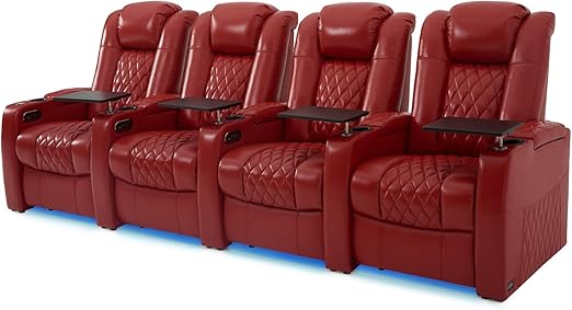 Home Theater Seating Row of 4 - Top Grain Leather Power Recliner