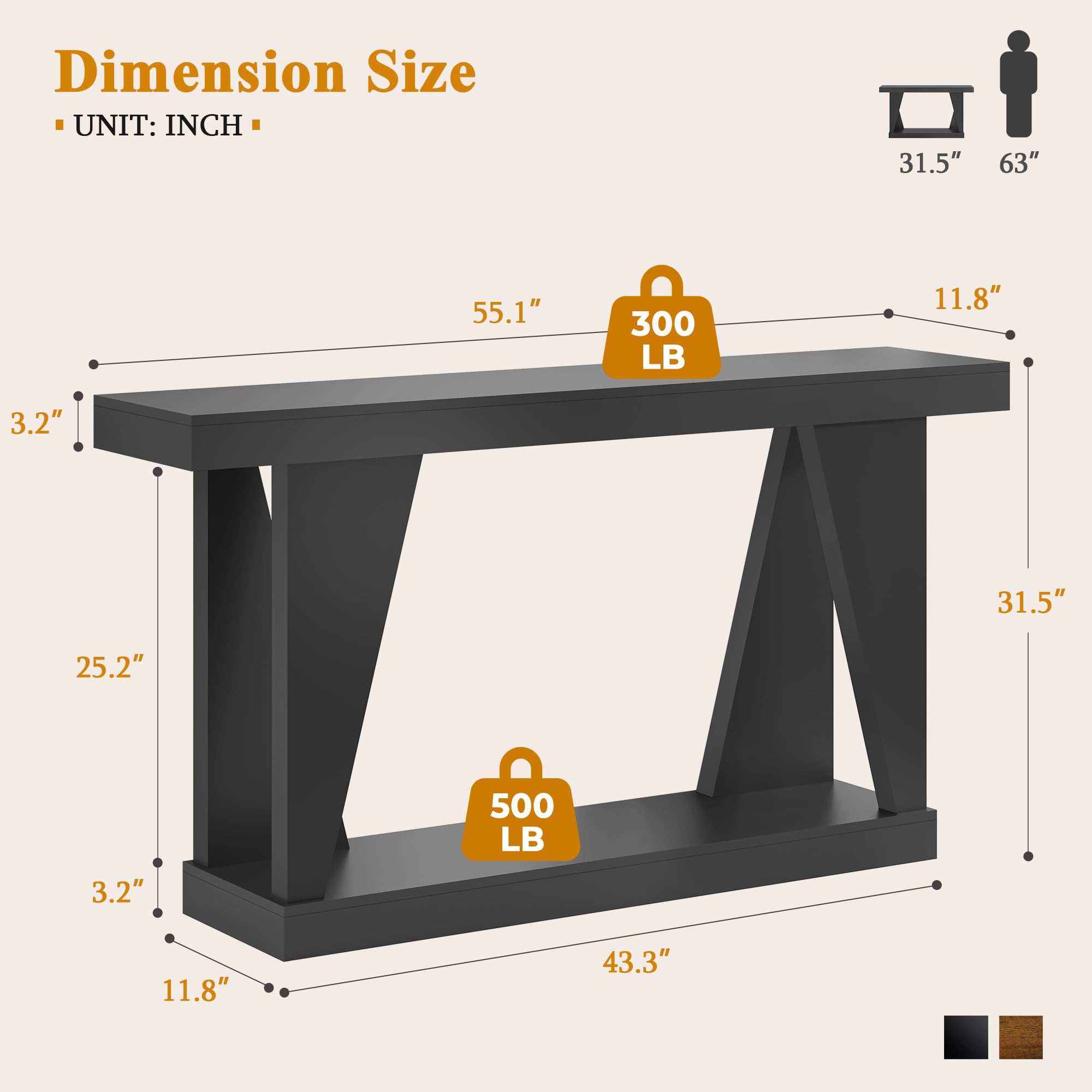 55-Inch Wooden Console Table with Storage