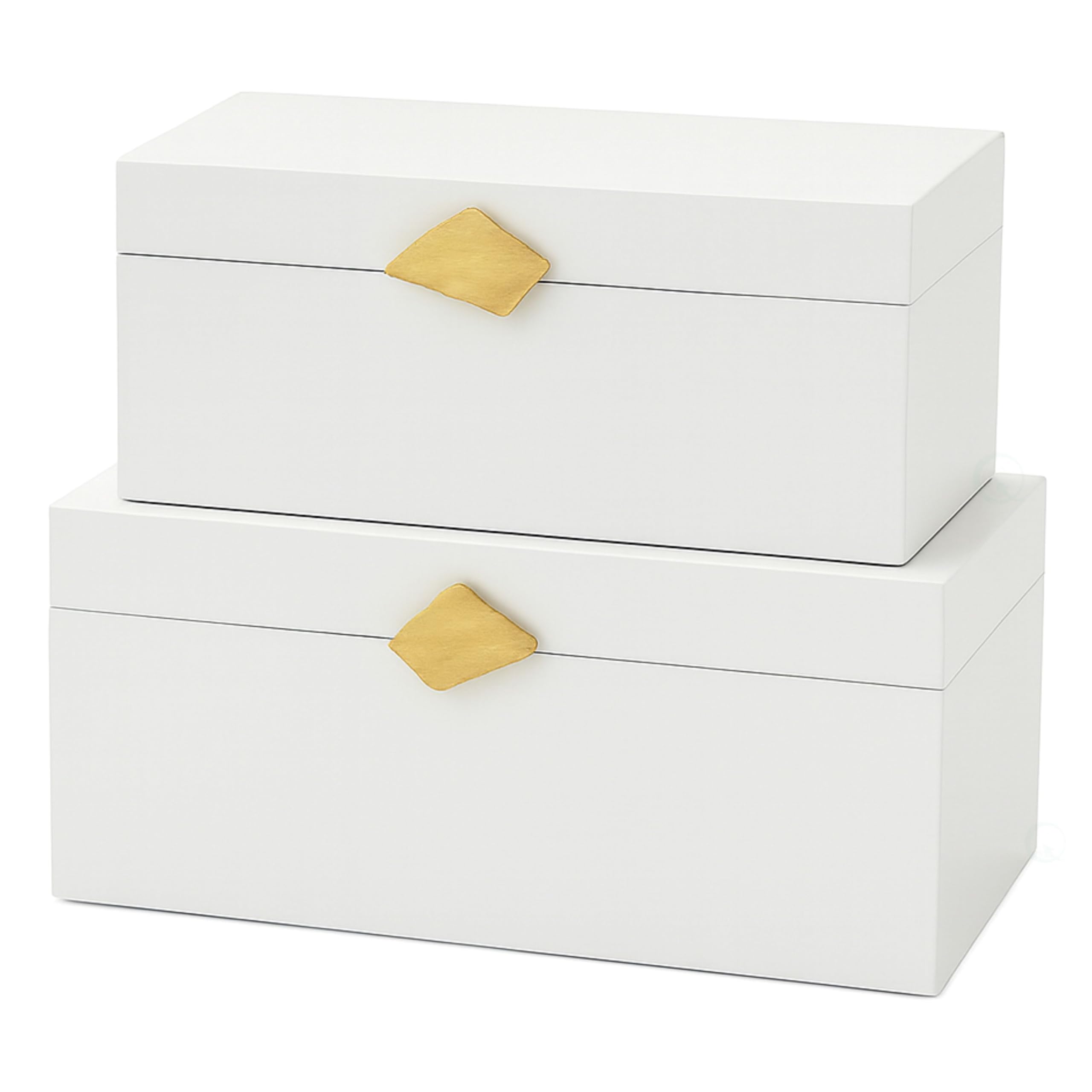 Decorative Wooden Storage Boxes with Gold Accent - Set of 2