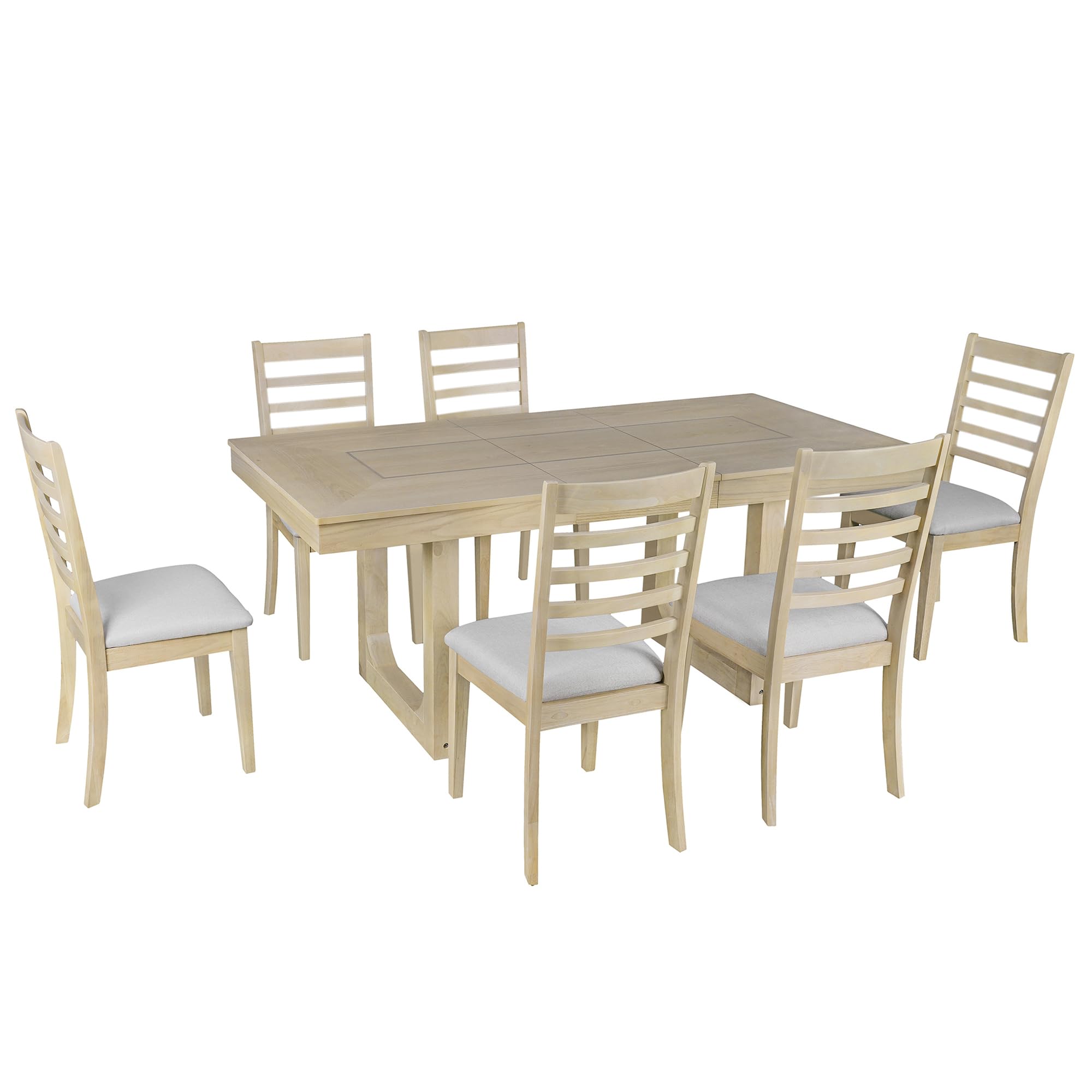 7 Piece Extendable Dining Table Set with Upholstered Chairs