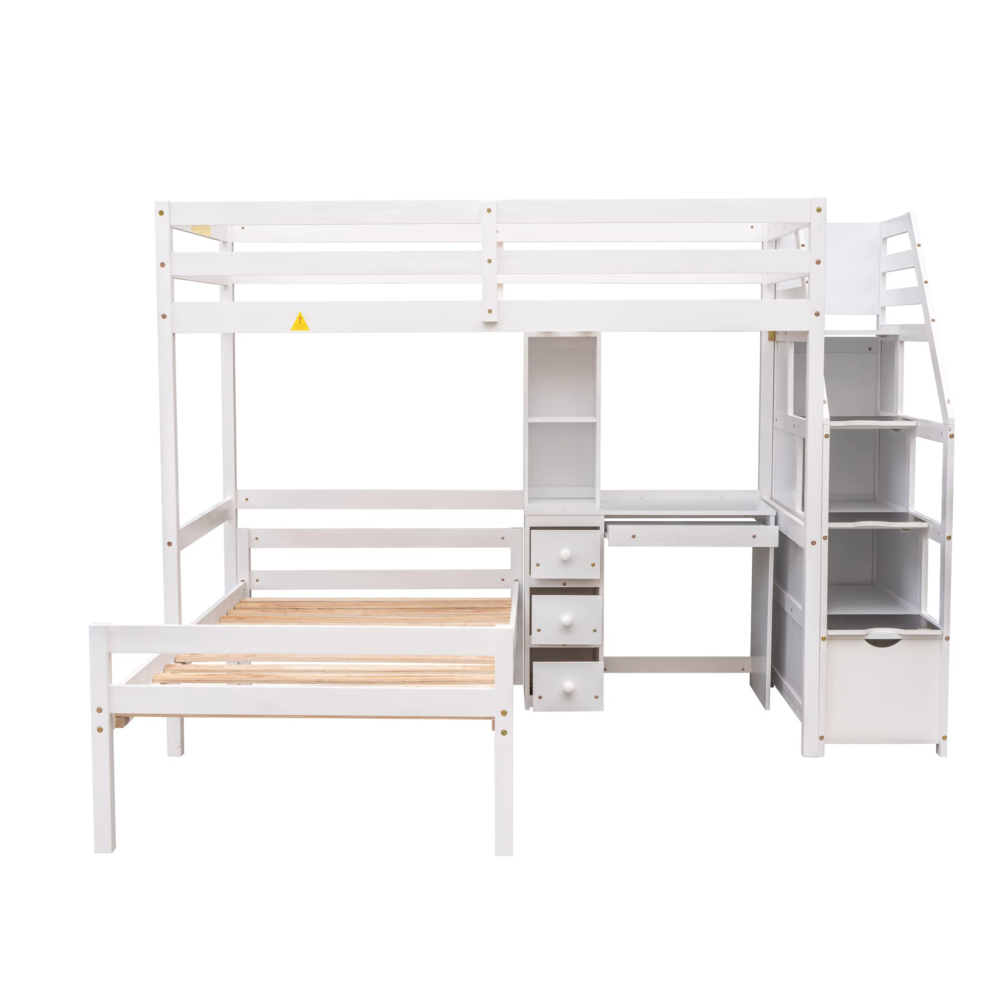 Twin Over Twin Bunk Bed with Stairs and Desk