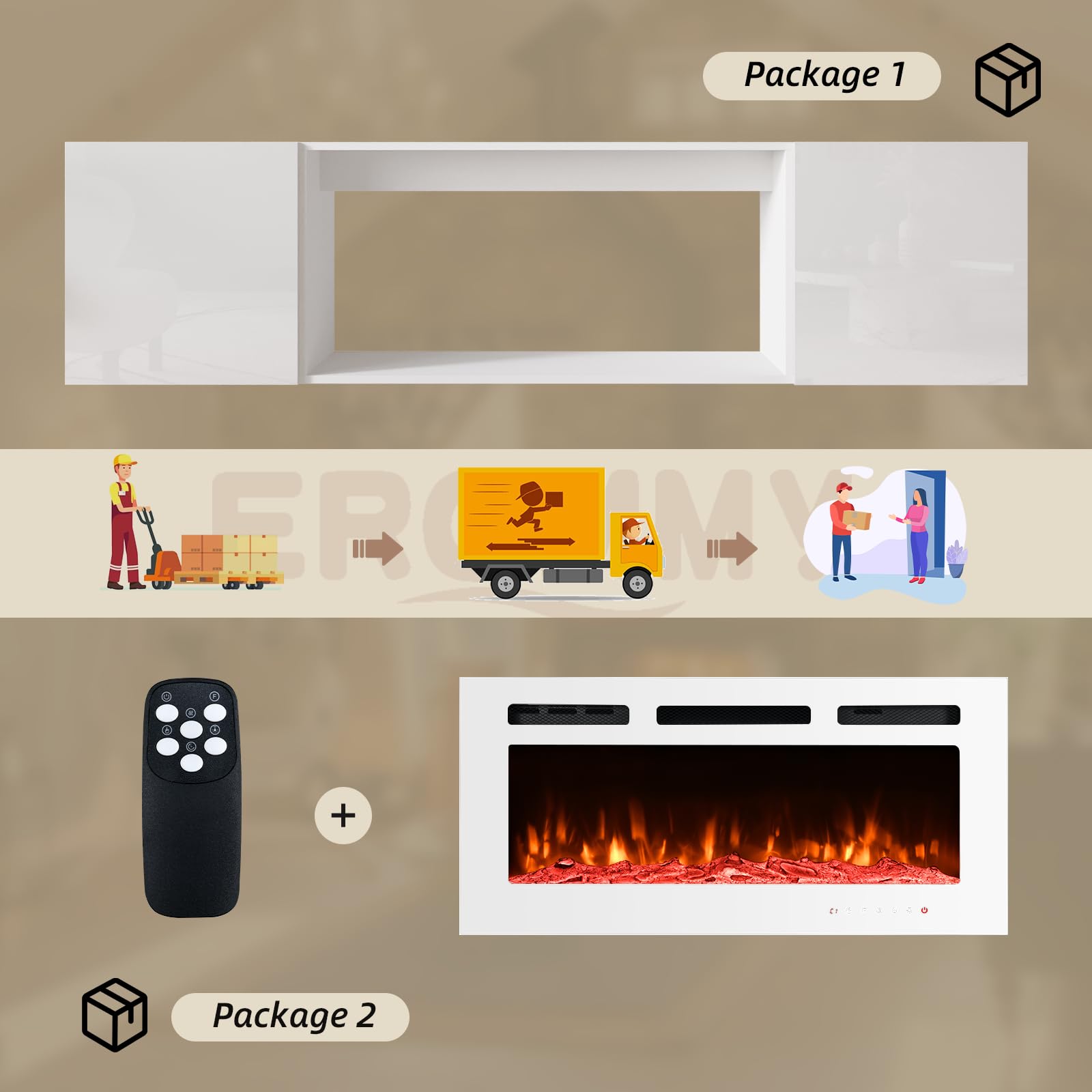 70" Floating TV Stand with Electric Fireplace