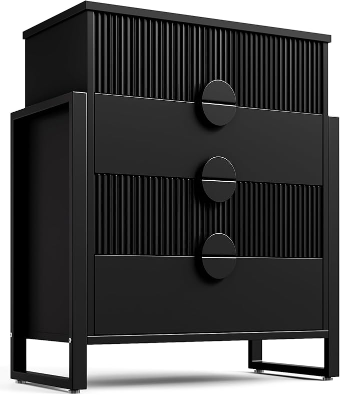 Fluted Dresser with 4 Drawers - Modern Chest with Steel Frame