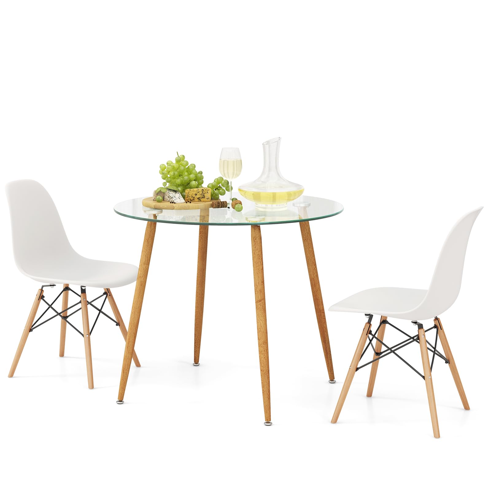 3-Piece Dining Table Set with Round Tempered Glass Table and 2 Chairs