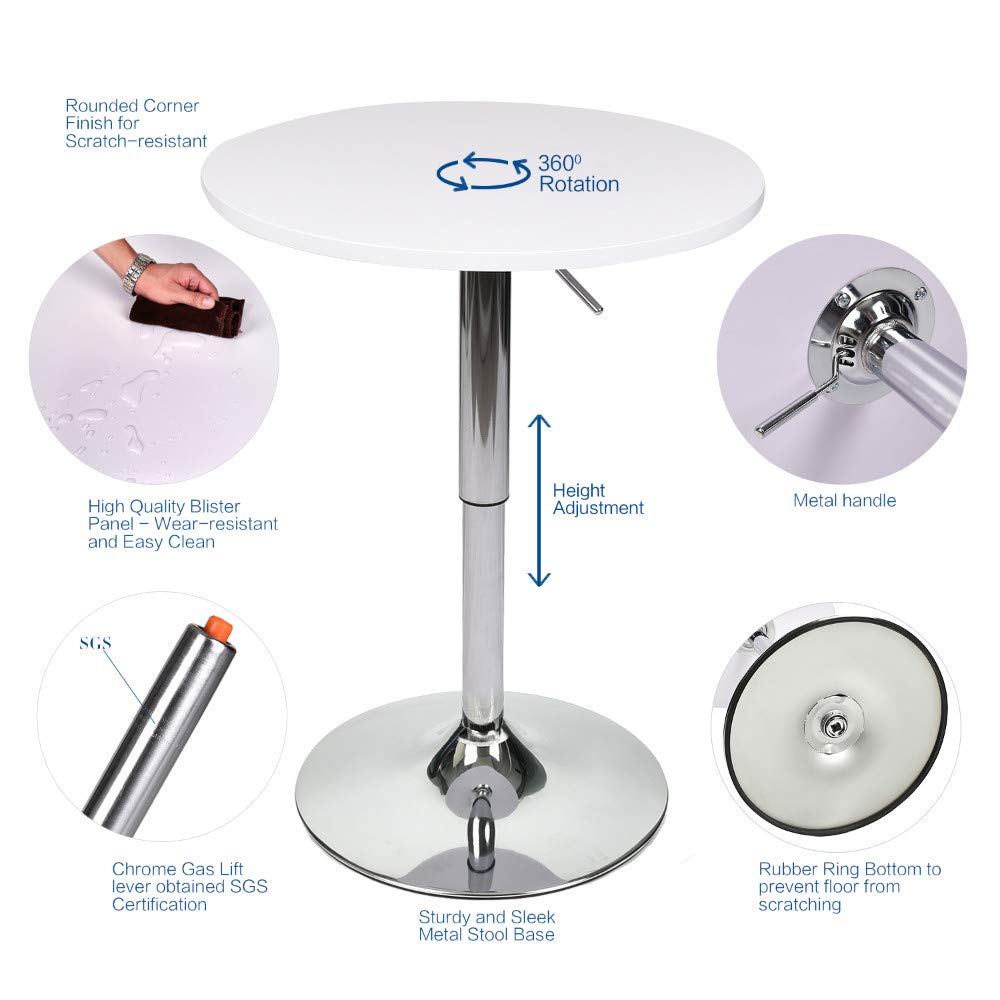 3-Piece Bar Table and Chairs Set - Height Adjustable Round Pub Table with Swivel Barstools