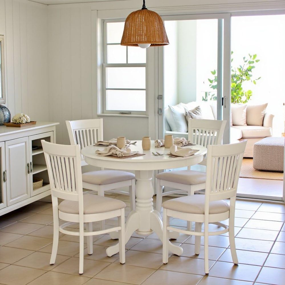 5-Piece Round Dining Set with Slatted Chairs