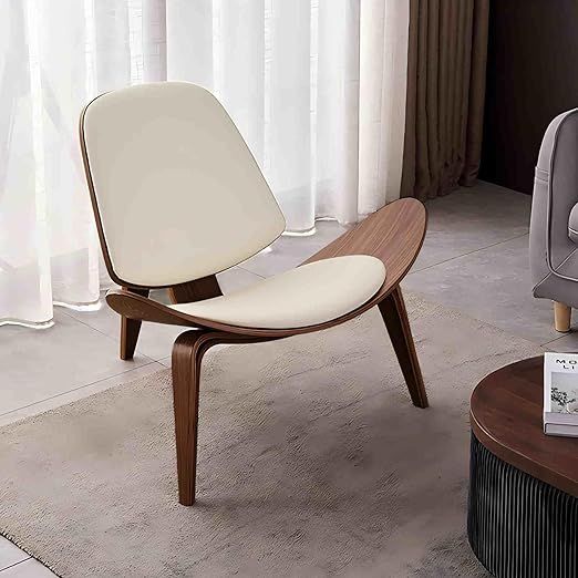 Walnut Tripod Accent Chair with Faux Leather High Back