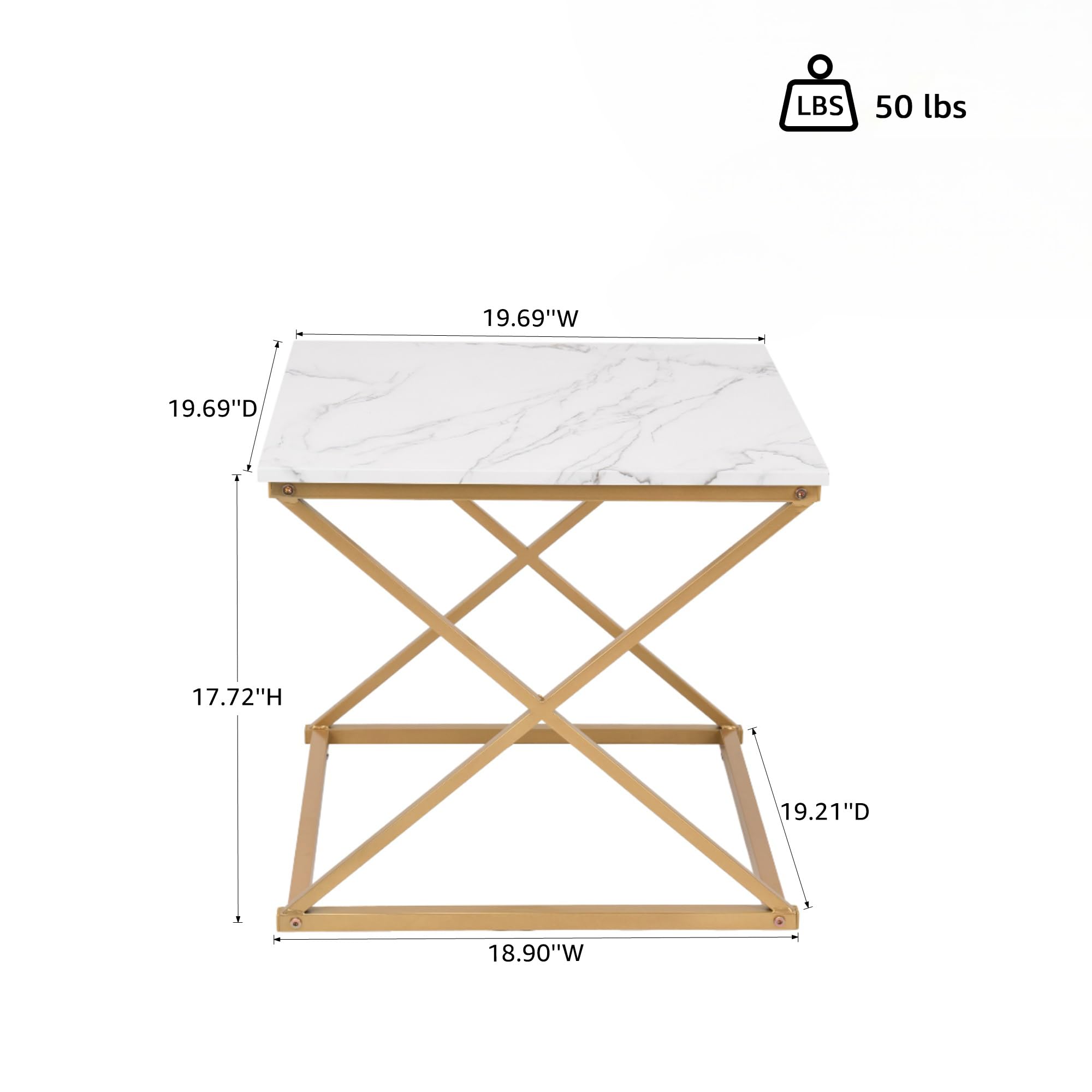unipaws Modern Nesting Coffee Table Set of 3, Faux Marble Top with Golden Frame, Coffee Table with 2 Square End Side Tables, Perfect for Living Room, Apartment, Office