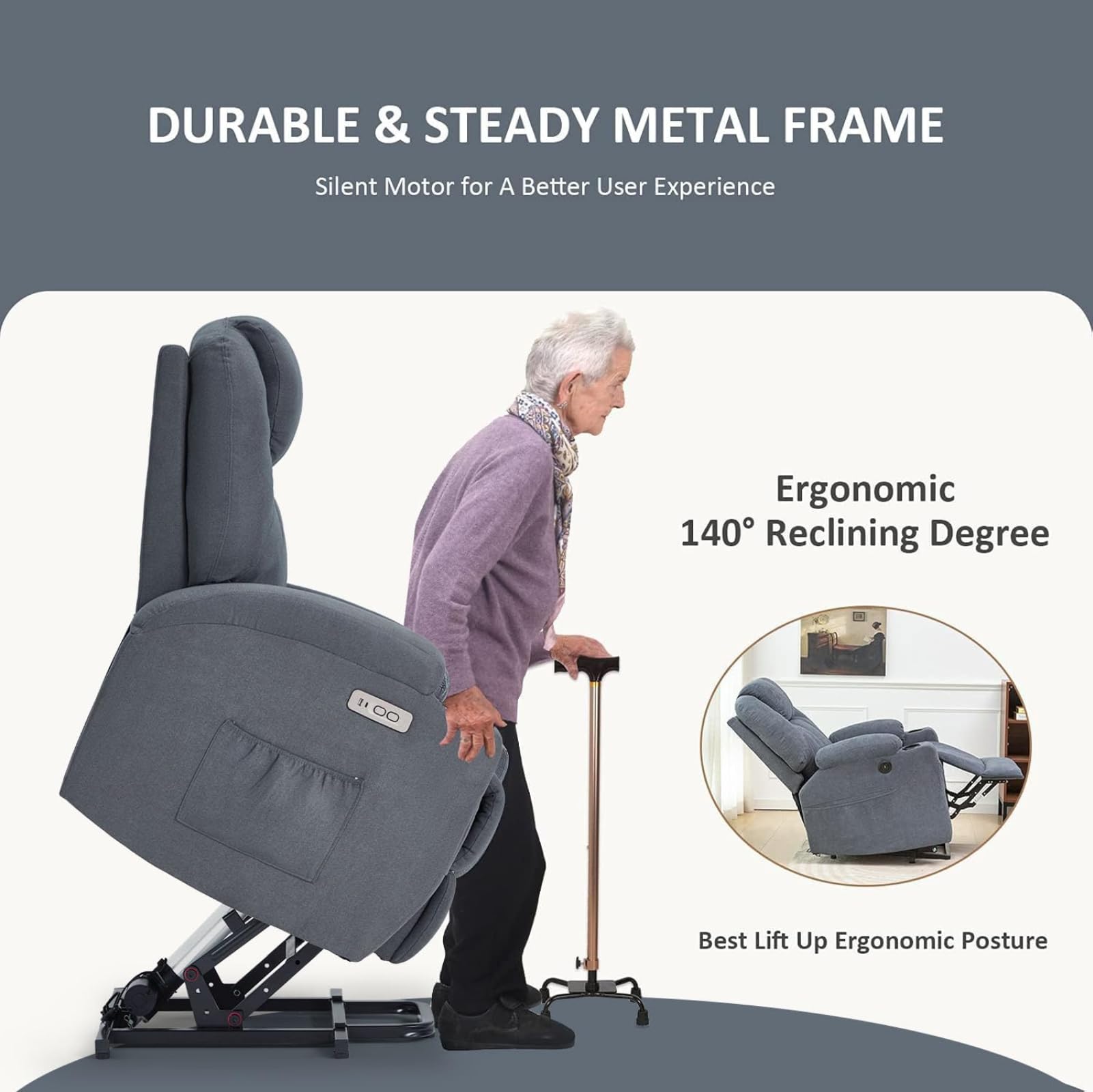 Electric Power Lift Recliner Chair with Dual Motor and Massage