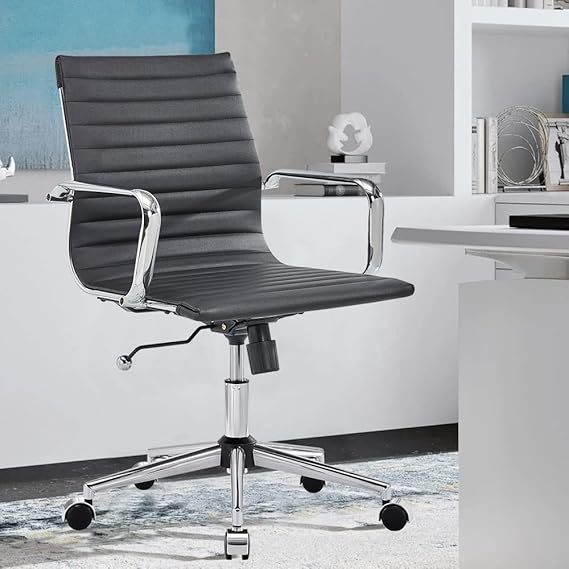 Ergonomic Office Chair - Ribbed Leather Executive Swivel