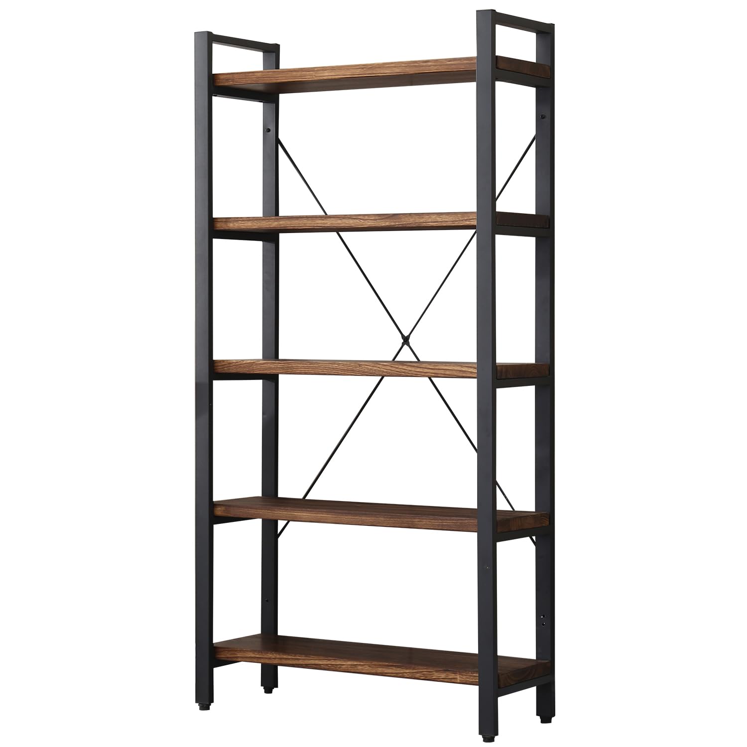 5 Tier Bookcase Solid Wood Rustic Industrial Etagere