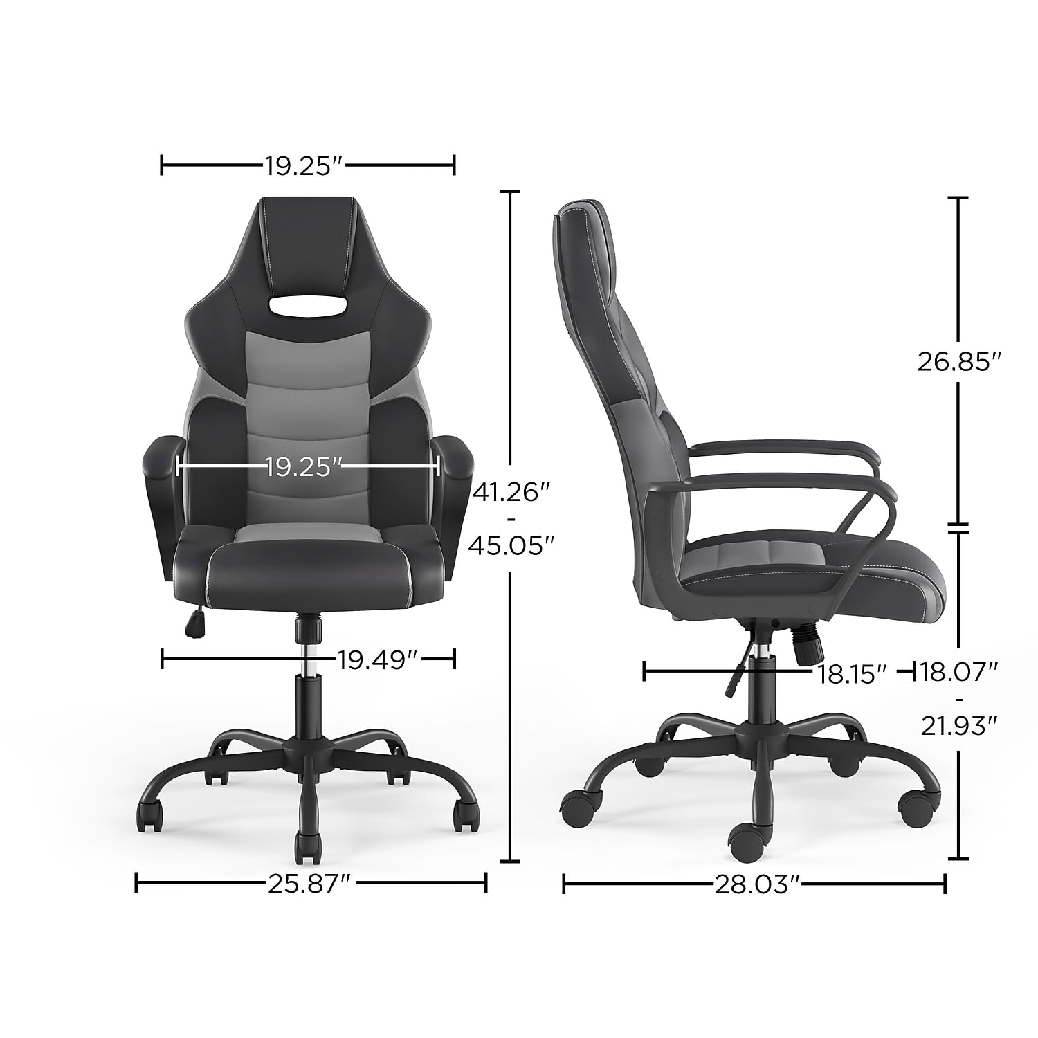 Gaming Chair Black & Gray Faux Leather Reclining