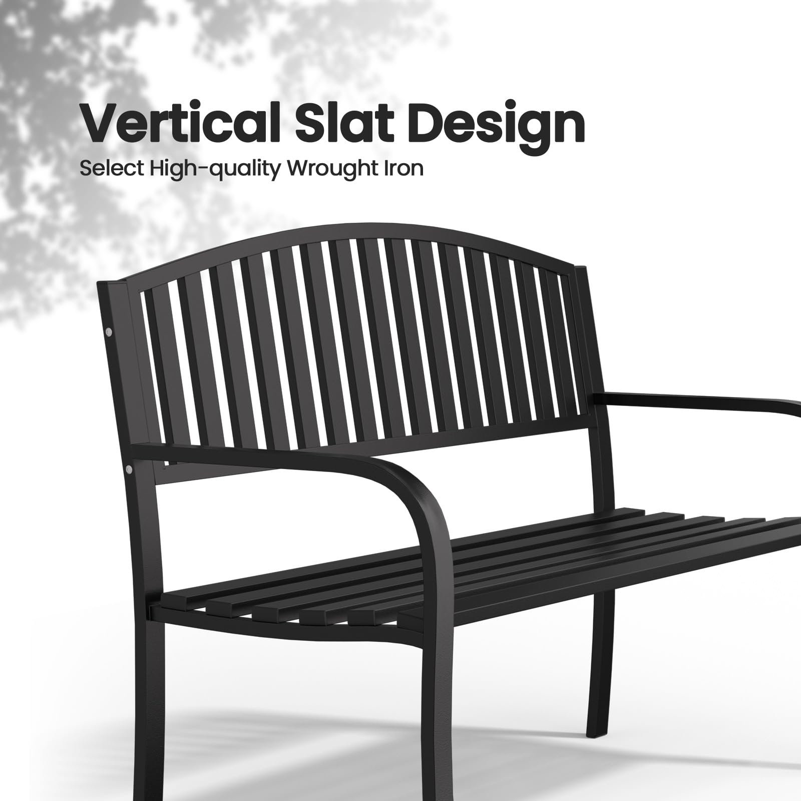 50" Metal Outdoor Bench with Armrests