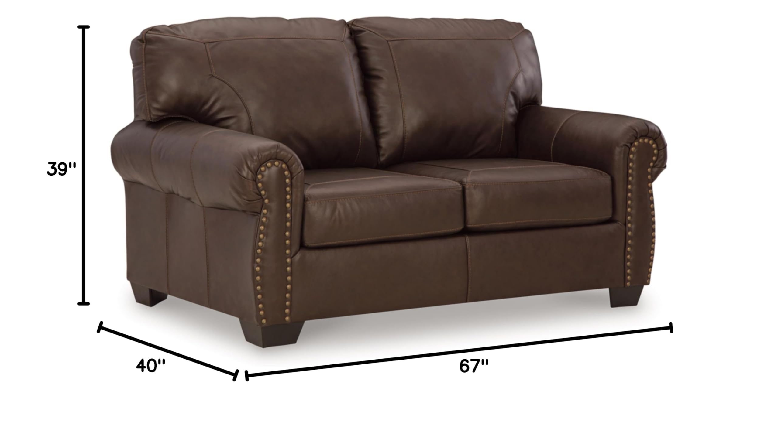 Traditional Leather Loveseat with Nailhead Trim
