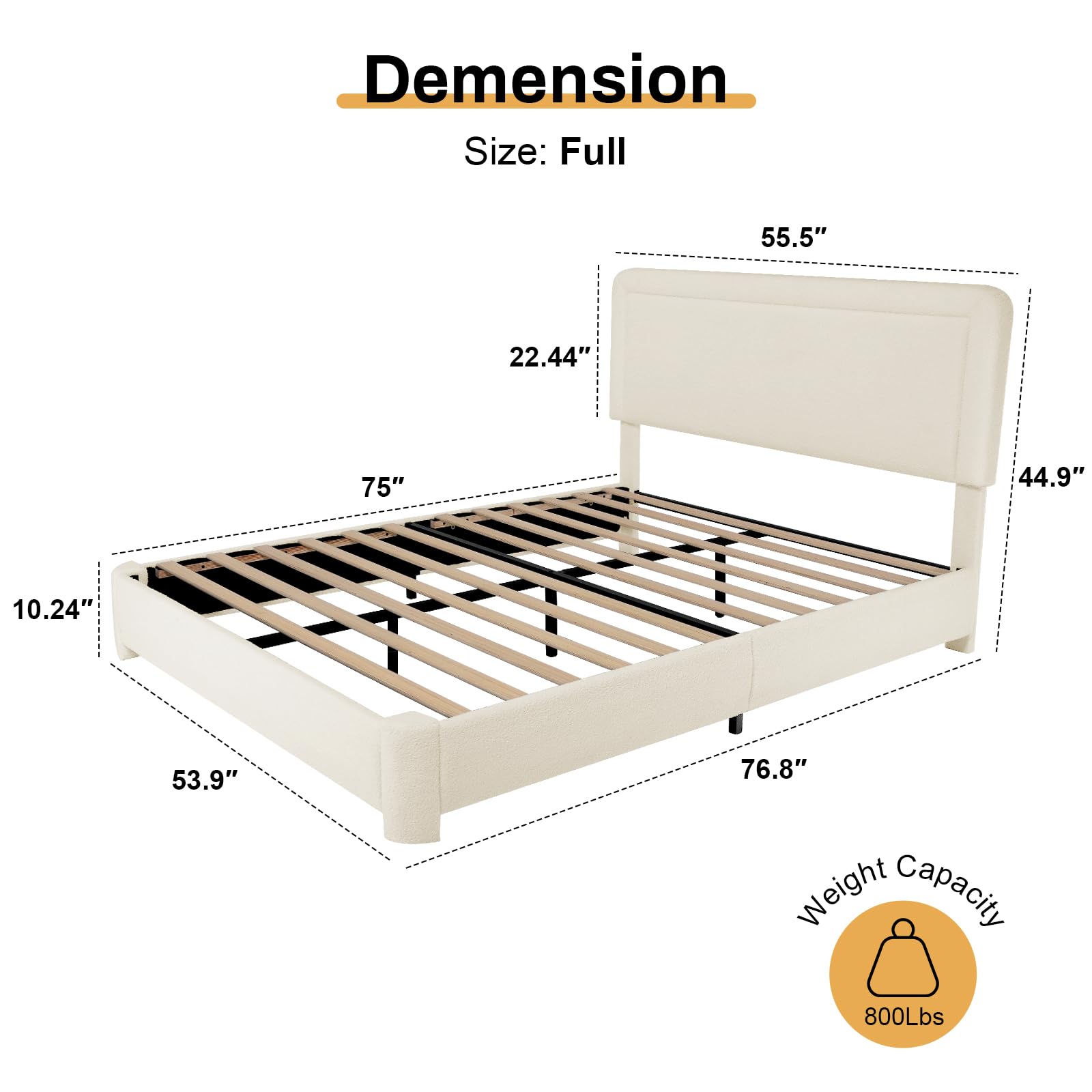 Full Size Boucle Upholstered Bed Frame with Adjustable Headboard