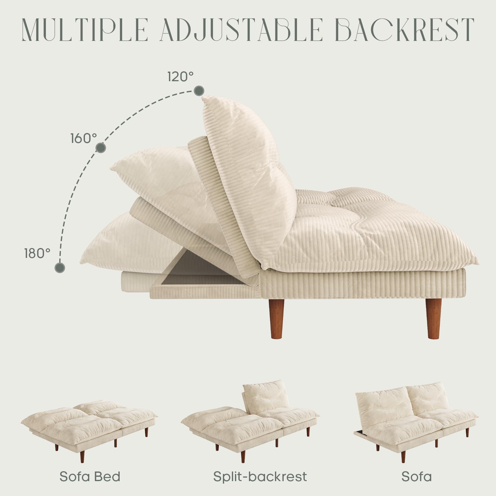 69 Inch Futon Sofa Bed with Adjustable Backrest