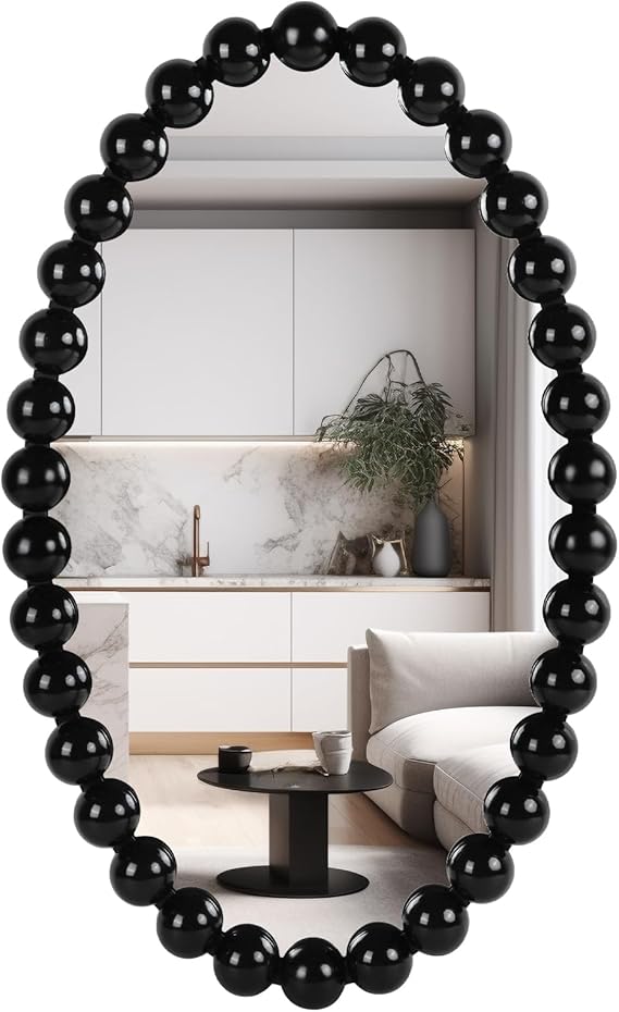 Decorative Beaded Wall Mirror Rectangular Black 28x18