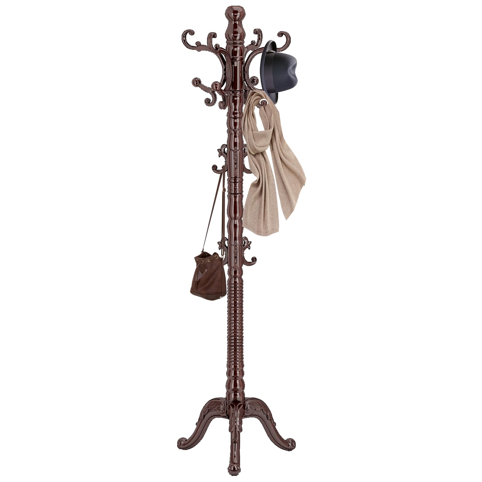 Wood Coat Rack Stand with 14 Hooks